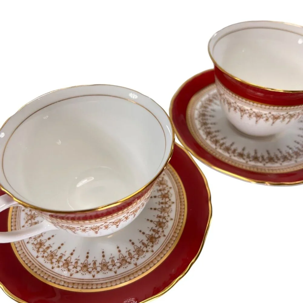 Vtg Royal Worcester Red Regency Tea Cup Saucer Set Of 2 Gold Trim England - Picture 7 of 15